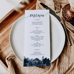 Menu Real de Casamento de Marinhos - Menus de Casa<br><div class="desc">Este design apresenta uma estrutura de ouro moderna com um belo buquê de marinho azul de aquarela floral e eucalipto verde. Veja toda a coleção de Marinhos reais para mais itens correspondentes!</div>