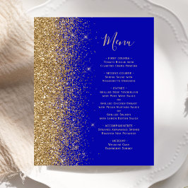 Menu Real de Casamento Dourado com Glitter Azul