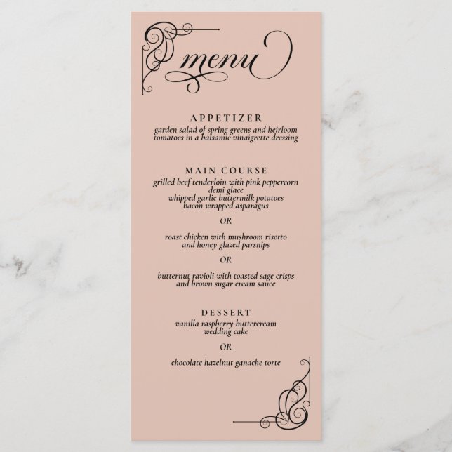 Menu Recepção de casamento Beige & Black Calliogra (Frente)
