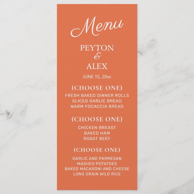 Menu Recepção de Casamento Branco Laranja Jantar de Ens (Frente)