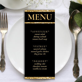 Menu Recepção de casamento brilhante Dourada e preta