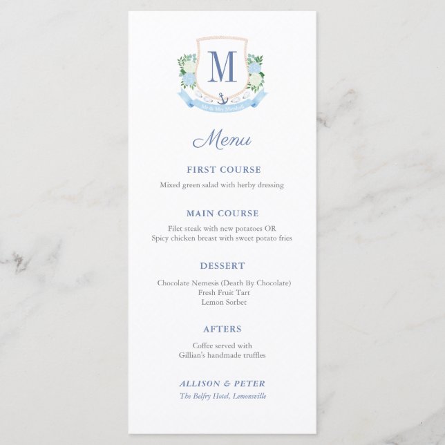 Menu Recepção de casamento Clássica de Monograma Costei (Frente)