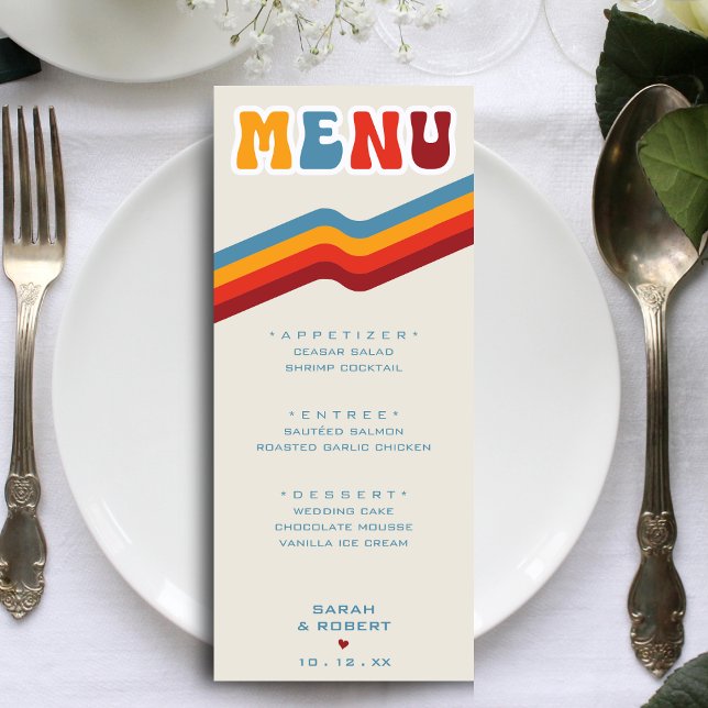 Menu Recepção de casamento com barra retrorreflectora (Retro Striped Wedding Reception Menu)