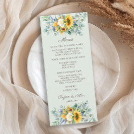 Menu Recepção de Casamento com Girassóis e Folhas de Eu