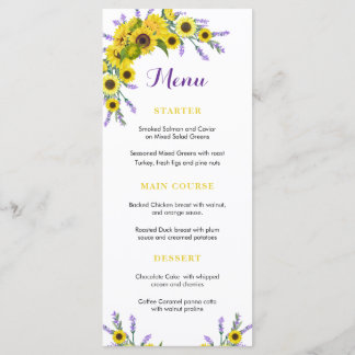 Menu Recepção de Casamento com Girassóis Florais e Lava