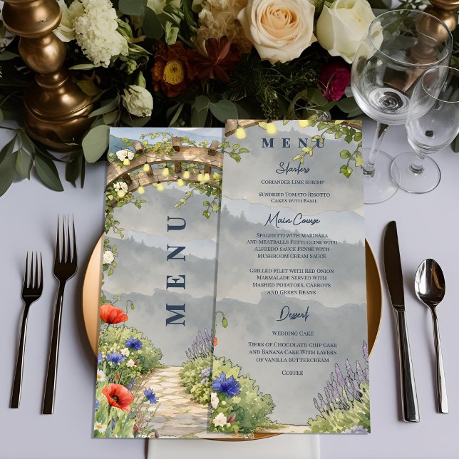 Menu Recepção de Casamento com Jantar no Arbor do Jardi (Wildflower Garden Arbor Rustic Outdoor Wedding Reception Dinner Menu)