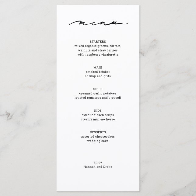 Menu Recepção de casamento com Letra Chic Mão (Frente)