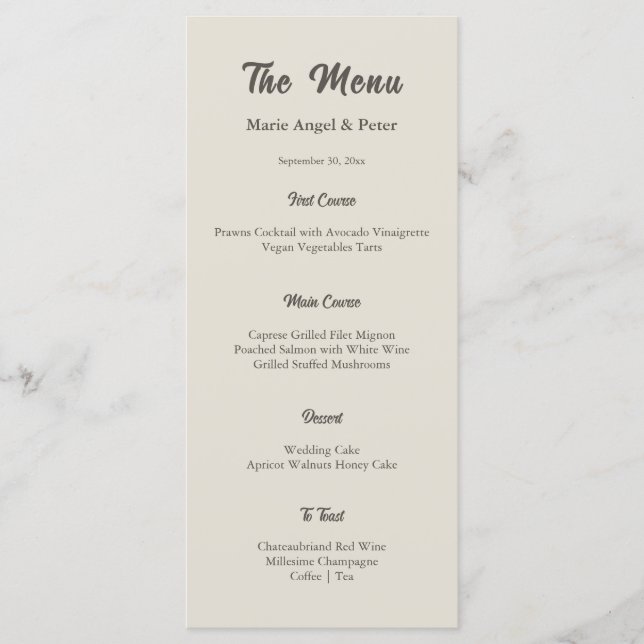 Menu Recepção de Casamento com Monograma Neutro e Aconc (Frente)