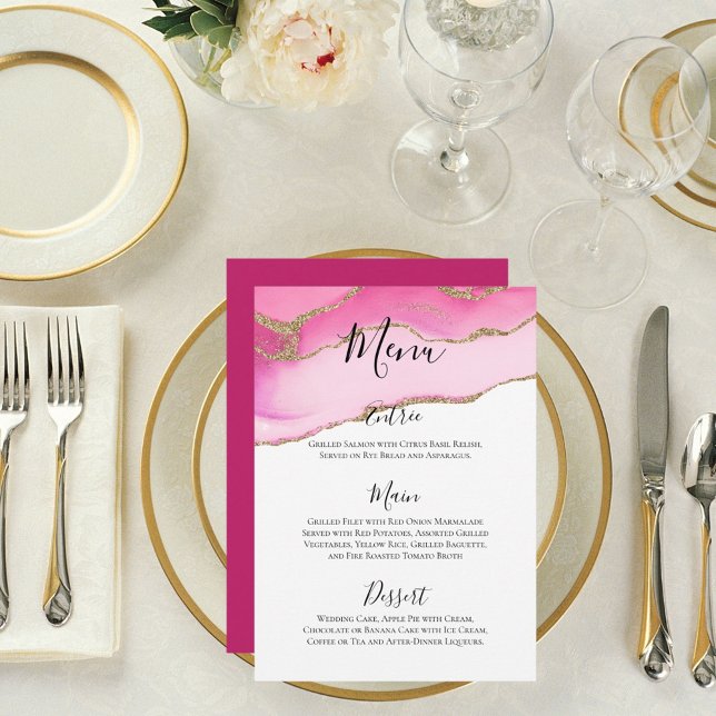 Menu Recepção de Casamento com Pedra de Ágata Rosa e Do (Criador carregado)