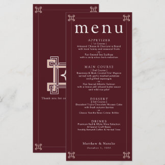 Menu Recepção de Casamento com Roseta Burgundy e Greek