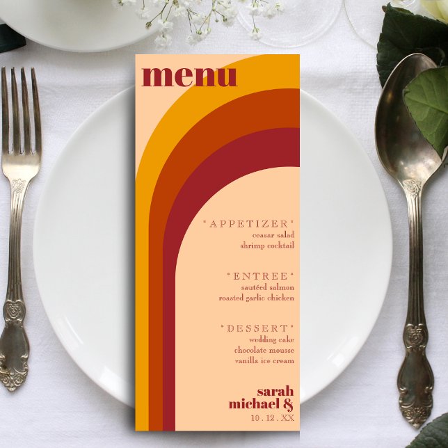 Menu Recepção de casamento da faixa de arcos curva retr (Retro Curved Arch Stripe Wedding Reception Menu)