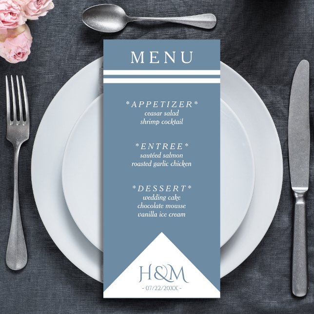 Menu Recepção de casamento de distribuição geométrica a (dusty blue wedding menu)