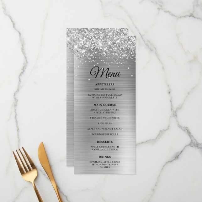 Menu Recepção de casamento de Folha de Prata da Glitéri (Frente/Verso In Situ)