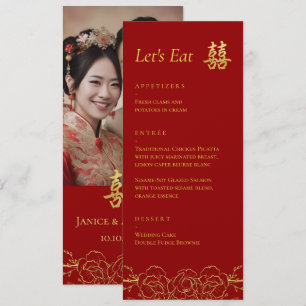 Menu recepção de casamento de fotos florais Dourado com