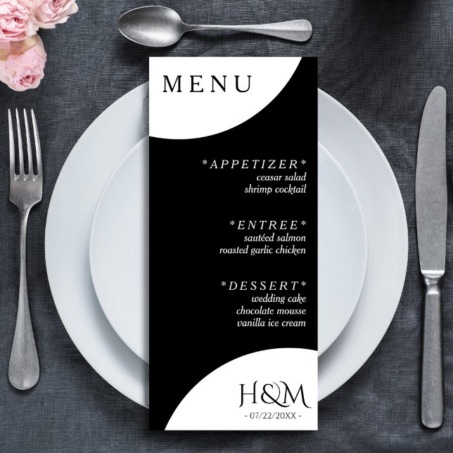 Menu Recepção de casamento de Janto Geométrico Preto (black and white wedding menu)