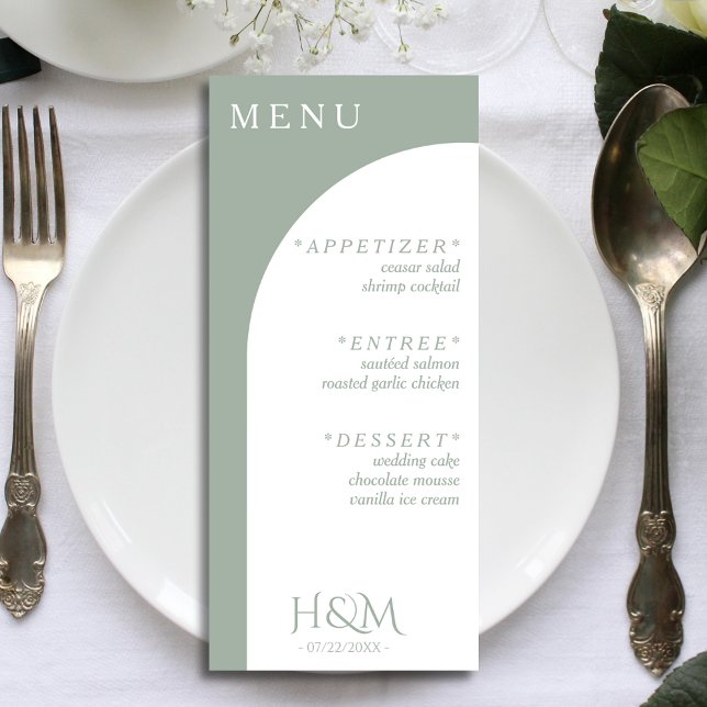 Menu Recepção de casamento de Janto Geométrico Sage Gre (sage green and white wedding menu)