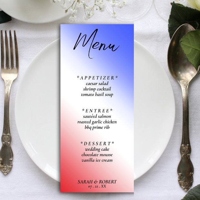 Menu Recepção de casamento de Ombro Diagonal Vermelho B (Red White & Blue Diagonal Ombre Wedding Reception Menu)