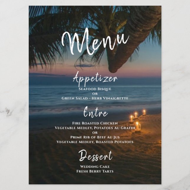 Menu Recepção de casamento de Paraíso de Destino (Frente)