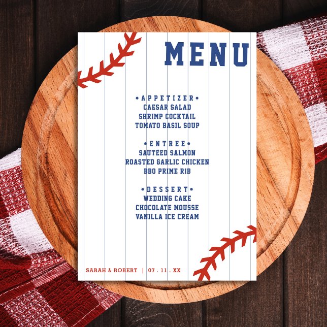 Menu Recepção de casamento de Pinstripe de Baseball Sof (Baseball Softball Pinstripe Wedding Reception Menu)