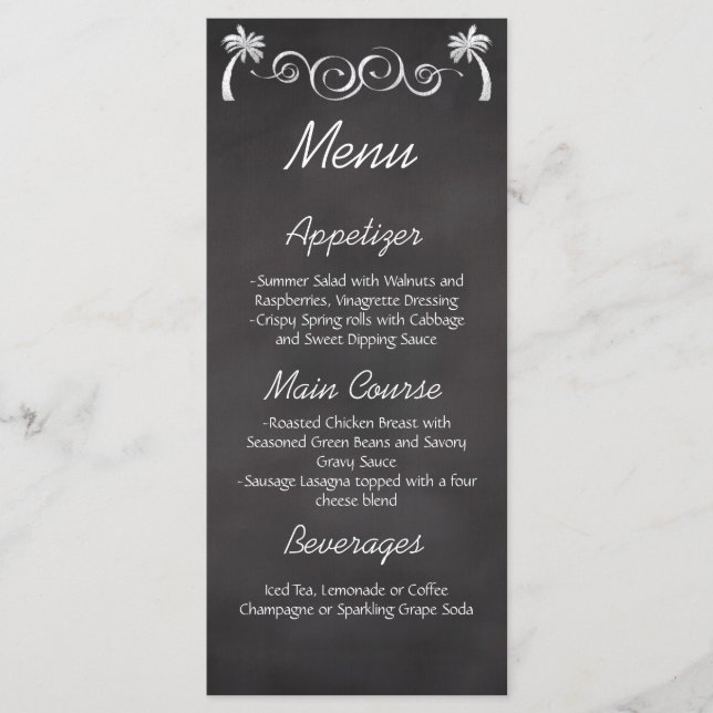 Menu Recepção de Casamento de Praia da Árvore de C (Frente)