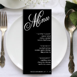 Menu Recepção de casamento de Script Elegante Preto e B