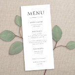 Menu Recepção de casamento de Tipo Minimalista Chic Ele<br><div class="desc">Este clássico e moderno menu de janto de casamento mostra um fundo branco chic com tipografia negra elegante. É a design perfeita para qualquer casamento elegante,  mas moderno! Consulte a coleção para coordenar itens.</div>