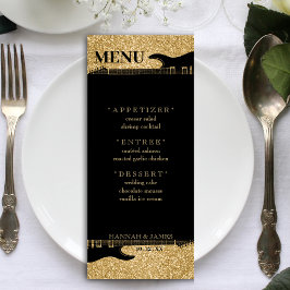 Menu Recepção de casamento de Violão Preto e Dourado