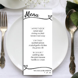 Menu Recepção de casamento do coração branco e Casal pr