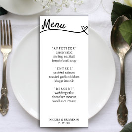 Menu Recepção de casamento do coração branco e Casal pr