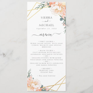 Menu Recepção de casamento Dourada de Pêssego Floral El