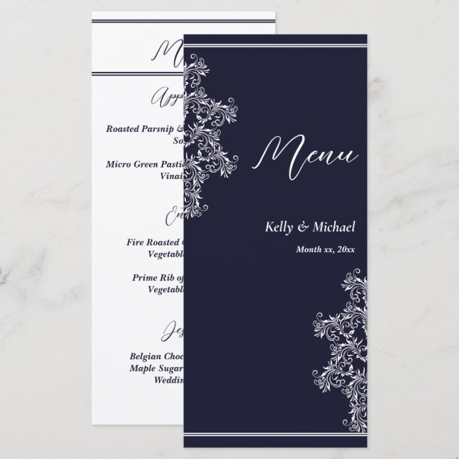 Menu Recepção de casamento e Elegante branco (Frente/Verso)