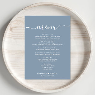 Menu Recepção de Casamento Elegante em Azul Poeirento