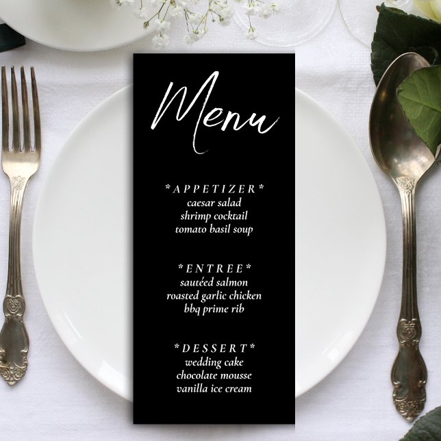 Menu Recepção de Casamento Elegante Simples Preto (Black Simple Elegant Wedding Reception Menu)
