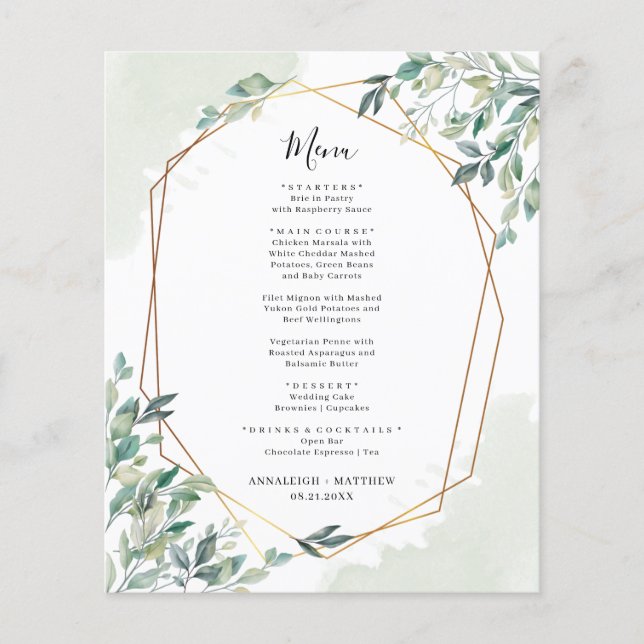 Menu Recepção de casamento Eucalyptus Greenery (Frente)