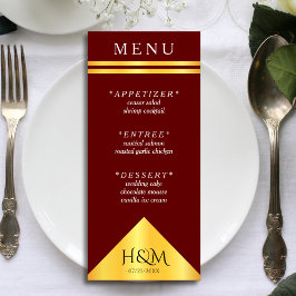 Menu Recepção de casamento Geométrica Dourada e Borgonh