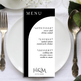 Menu Recepção de casamento Geométrica Preta e Branca