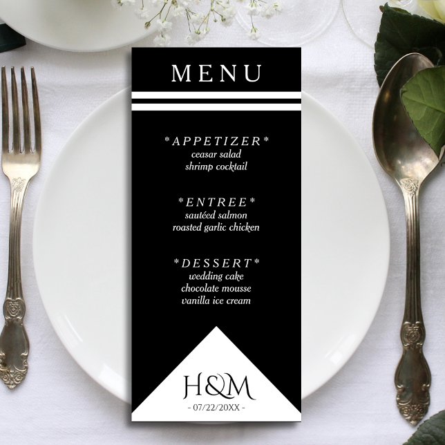 Menu Recepção de casamento Geométrica Preta e Branca (black and white wedding menu)
