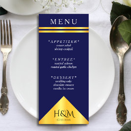Menu Recepção de casamento marinho Azul Dourado de faix