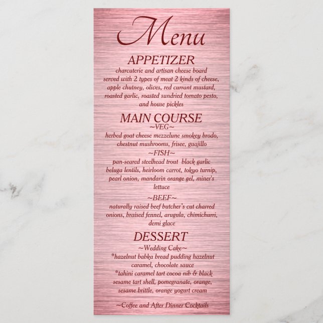 Menu Recepção de casamento Metálico Dourada rosa (Frente)
