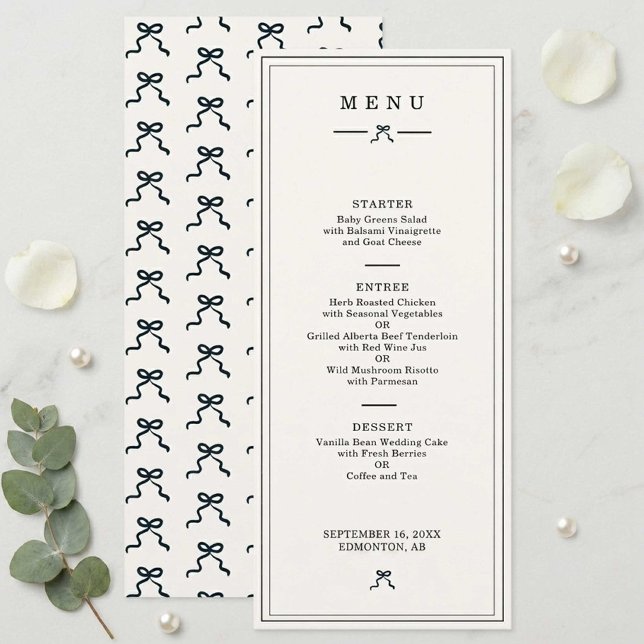 Menu Recepção de Casamento Minimalista Coquette Preto e (Criador carregado)