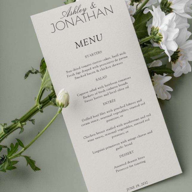 Menu Recepção de casamento moderna centrada em tipograf (Criador carregado)