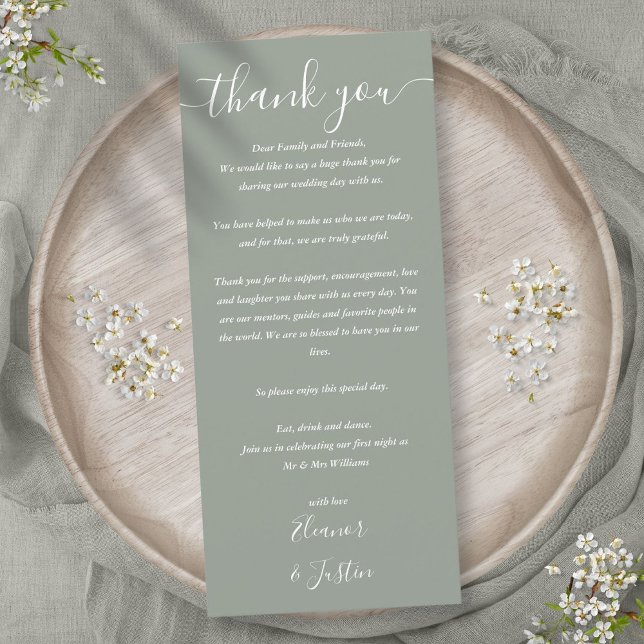 Menu Recepção de casamento Obrigado Sage Green Place Ca (Wedding Reception Thank You Sage Green Place Card)