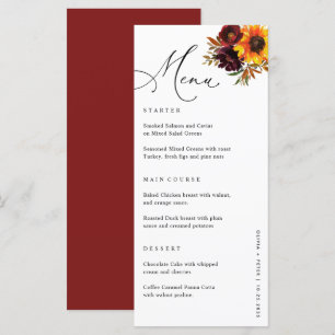 Menu Recepção de Casamento outono de Girassol Floral