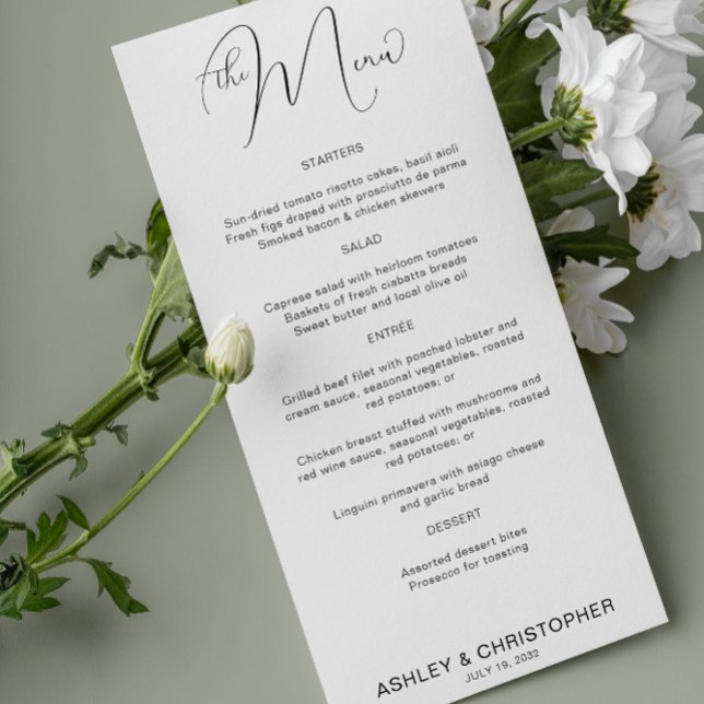 Menu Recepção de casamento Preta e Branca de Script Min (Criador carregado)