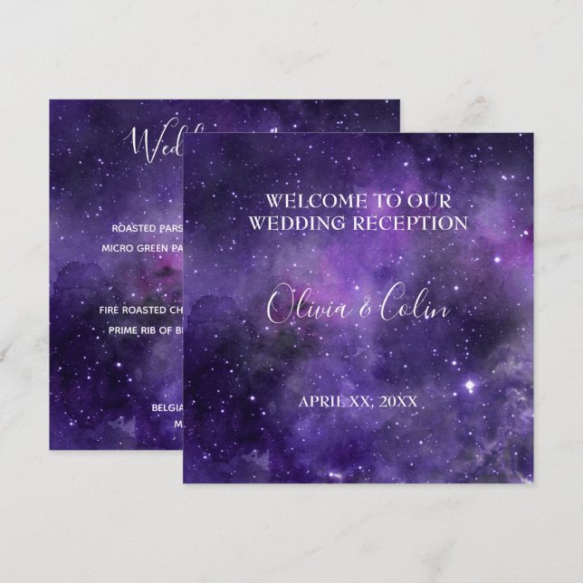 Menu Recepção de casamento Roxo da Estrela (Frente/Verso)