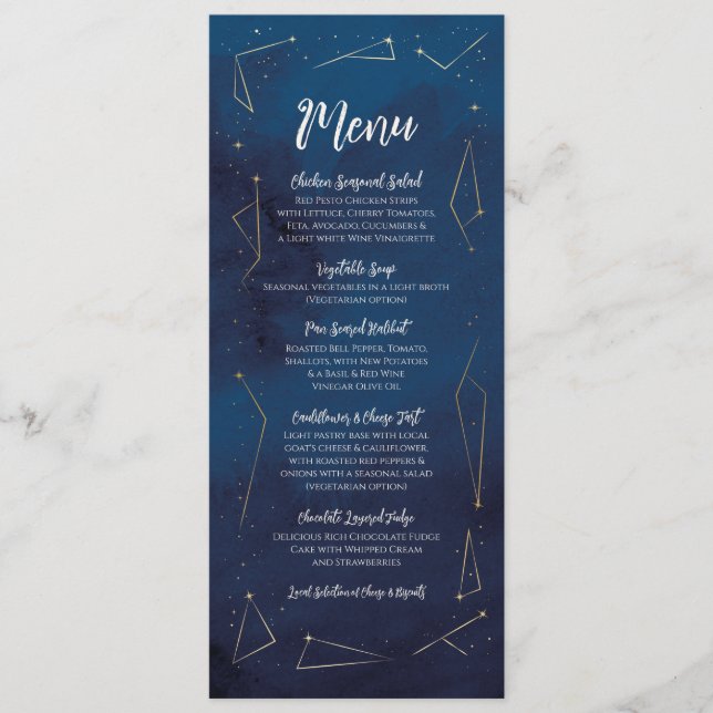 Menu Recepção de Casamento Signo Estelar Azul-Mari (Frente)