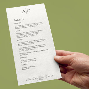 Menu Recepção de casamento Simples de Monograma Preto e