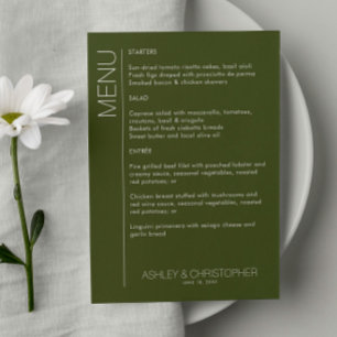 Menu Recepção de casamento Verde de Moss Minimalista Mo