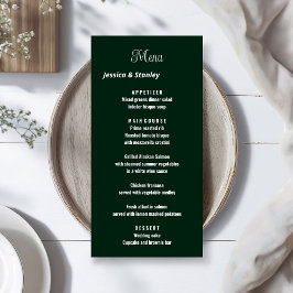 Menu Recepção de casamento verde esmeralda minimalista