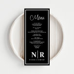 Menu Recepção De Monograma De Casamento Ou Janto De Noi<br><div class="desc">Apresentando nosso Monograma de Casamento Negro e Branco Recepção ou Menus de Janto Noivado, o epítome da elegância do eterno e sofisticação personalizada para sua celebração especial. Criados com atenção meticulosa aos detalhes, esses menus elevam sua recepção ou janto de noivado com seu elegante design preto e branco, criando um...</div>